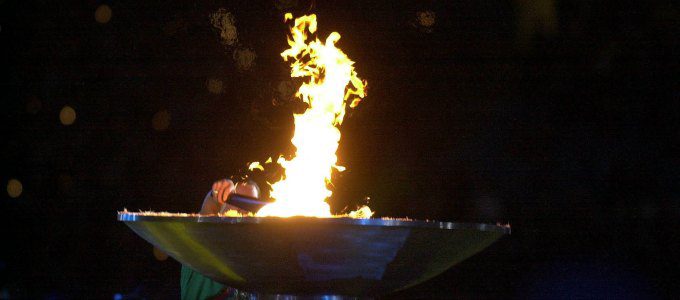 Sydney 2000 Paralympic Games Opening ceremony, 18th October Louise Sauvage with the torch lighting the flame