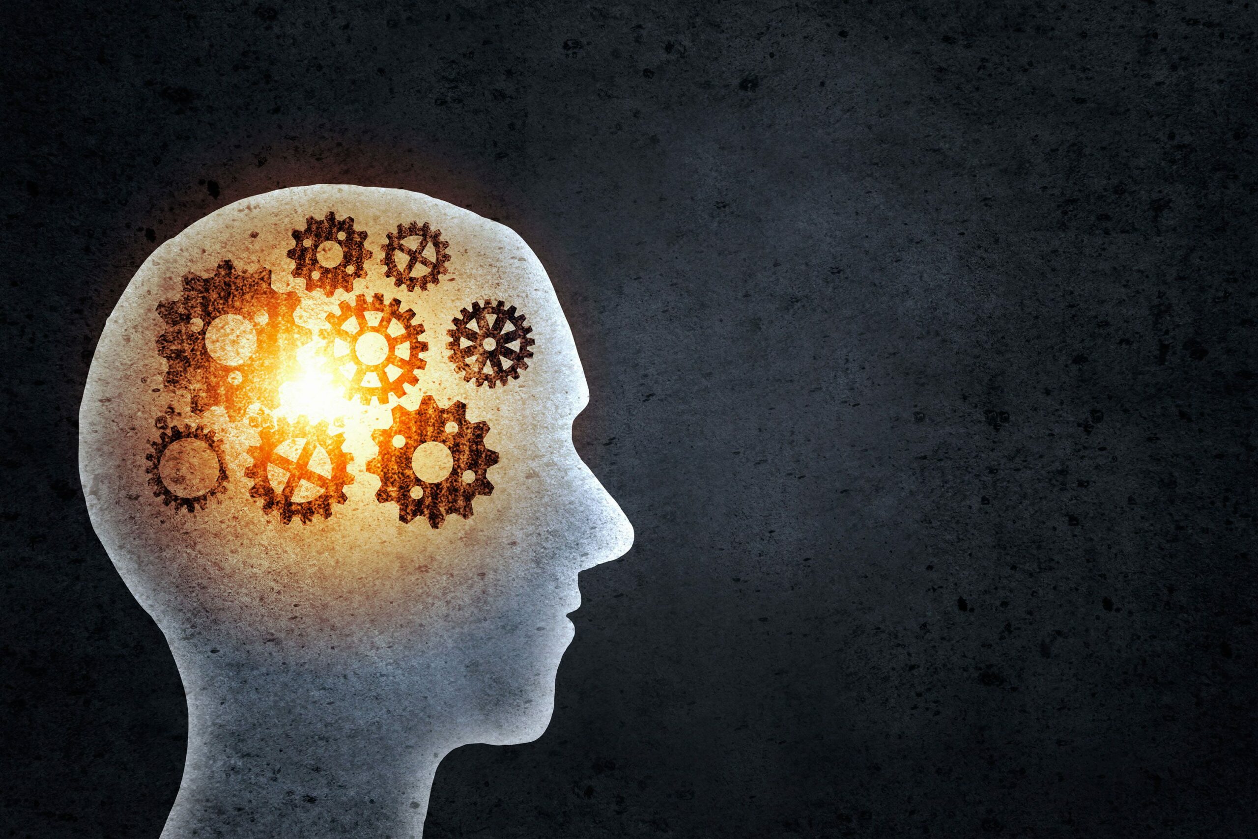 Silhouette of human head with gears mechanism instead of brain