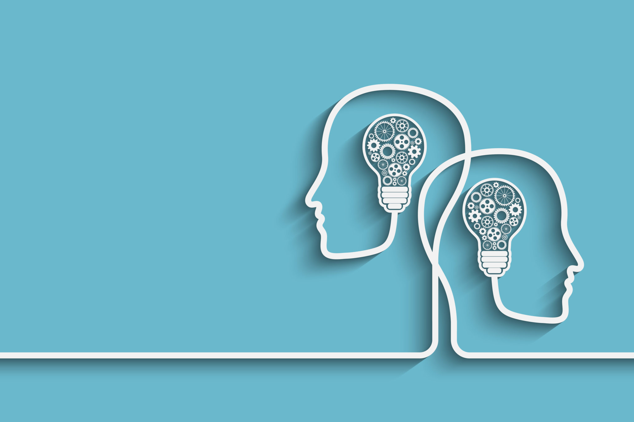 Human heads creating a new idea background. Science behind microlearning.